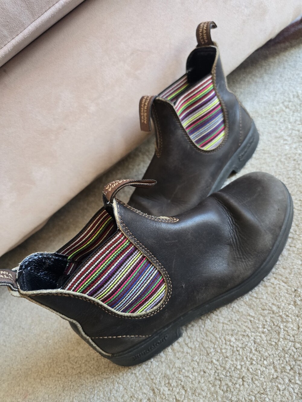Blundstone Brown Leather Chelsea Boots Rainbow Stripe Men's 6 Women's 8
